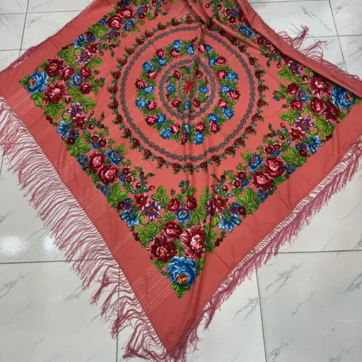 روسری نخی ترکمن کد 1662 قواره 140-150 سانت وارداتی ترکیه ریشه دستباف 4 فصل