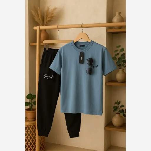 ست تیشرت و شلوارک اسپرت مردانه جنس پنبه سوپر و گلکسی پنبه سایز سایز65