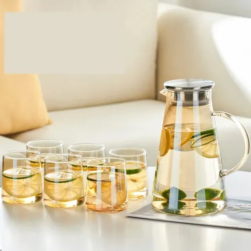 پارچ و لیوان پیرکس ساده برند Deli طلایی