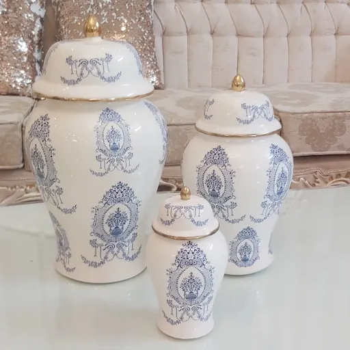 جینجر جار دو سایز بزرگ و متوسط طرح داماس (پرداخت پست درب منزل)