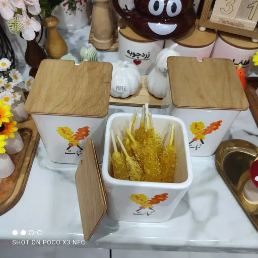 بانکه سرامیکی نبات درب چوبی خاص و جذاب
