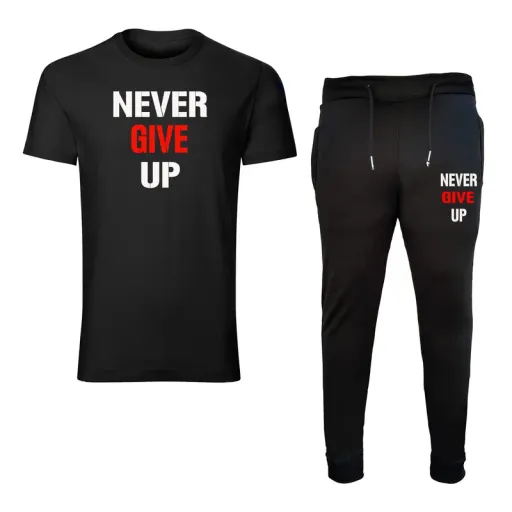 ست تیشرت و شلوار مردانه طرح never give up کد 6080 سایز مشکی - XL