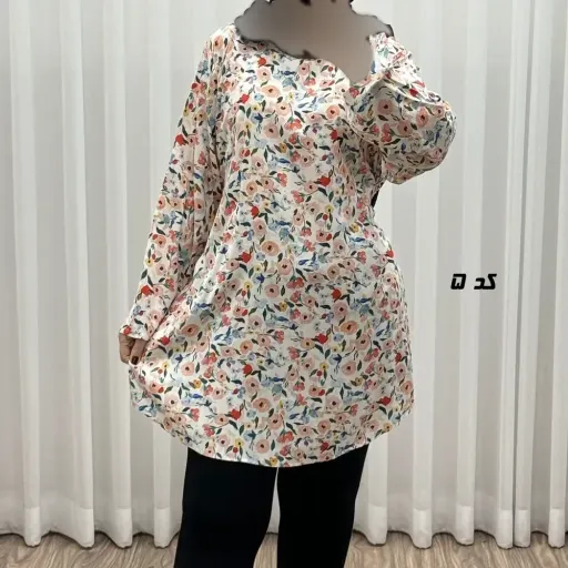 تونیک نخی زنانه مدل هاوایی سایز بزرگ فری سایز تا 50 دکمه دار گزینه ها 2