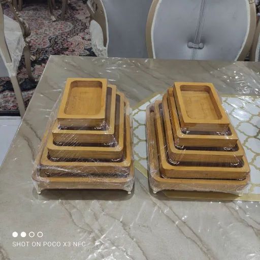 ظرف چوبی 5تیکه پایه دار طرح مستطیل سایز مختلف و کاربردی 
