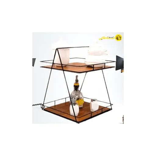 استند مشکی2طبقه بزرگ مربع گلین کف چوب