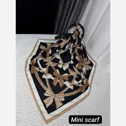 مینی اسکارف توییل روبان نل(سه رنگ)  رنگ کرم مشکی
