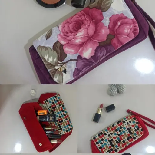 کیف آرایشی مخمل طرحدار  3خانه  بنددار 