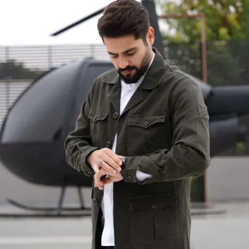 کت کتان مدل سردار رنگ یشمی کدkt21009 سایز 3XL