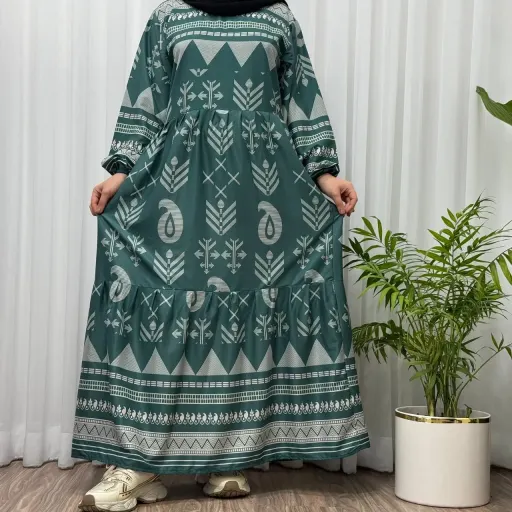 پیراهن ساحلی زنانه بوگاتی مدل ترمه آسمانی فری سایز تا 48 آبرفت و رنگ رفت ندارد گزینه ها آبی