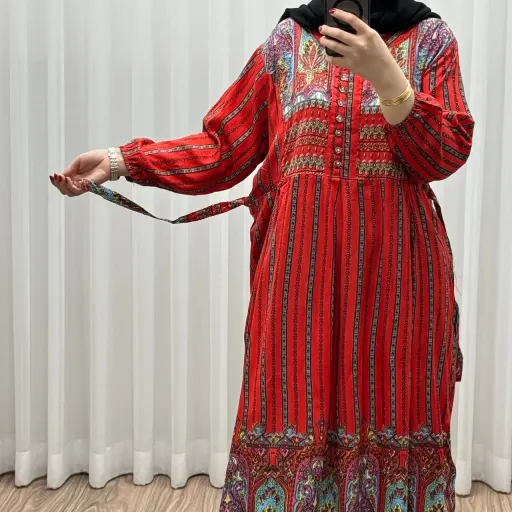 پیراهن ساحلی نخی زنانه فری سایز مدل تارا کد 1337 شسته شده کمربنددار دکمهدار بدون آبرفت و رنگرفت گزینه ها سفید