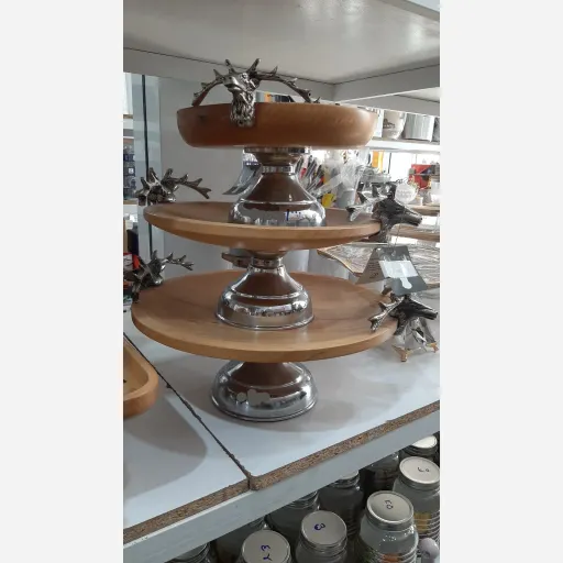 ظرف سینی پایه دار چوبی و استیل  سایز بزرگ