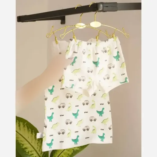 ست رکابی و شورت پسرانه طرح دایناسور جنس پنبه ای مناسب 2 تا 10 سال گزینه ها سفید | سایز سایز 7
