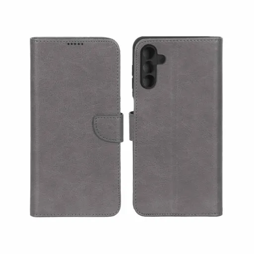 کیف موبایل چرمی جاکارتی و محافظ لنزدار درجه یک سامسونگ مدل Samsung Galaxy A13 5G / A04s / M13 4G / M23 / F13 رنگ طوسی KRF
