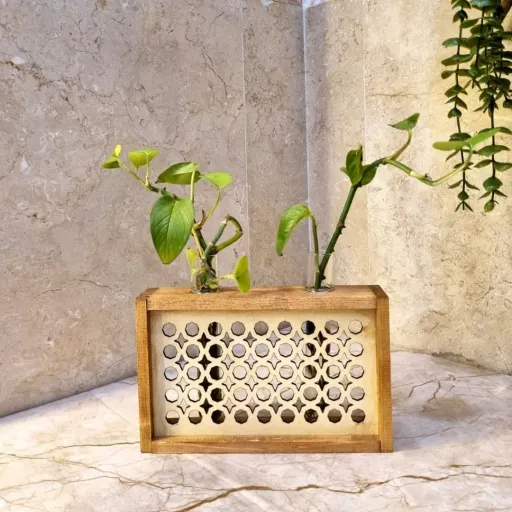 گلدان چوبی 2 قلم طرح حصیری