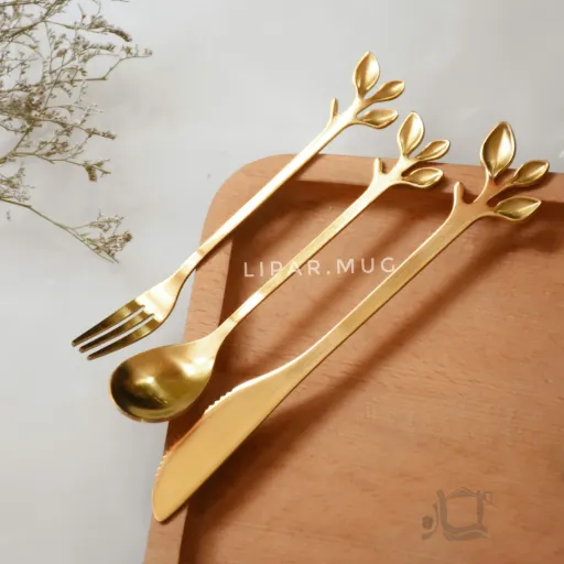 ست کامل کارد و چنگال و قاشق برگ صبحانه خوری 18 پارچه رنگ نقره ای