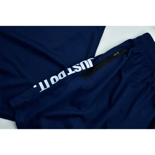 ست تاپ و شلوارک ورزشی مردانه JUST DO IT رنگ سرمه ای جنس فلامنت سوزنی گزینه ها سایز XL