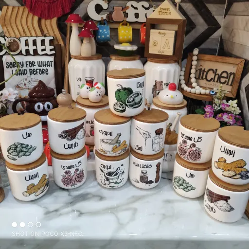 بانکه سرامیکی درب چوبی با تکست مختلف و طراحی خاص و زیبا 