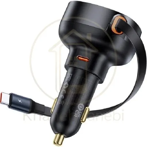 شارژر فندکی بیسوس Baseus cctxp-cc Enjoyment Pro C00057802111 توان 60 وات همراه با کابل جمع شونده