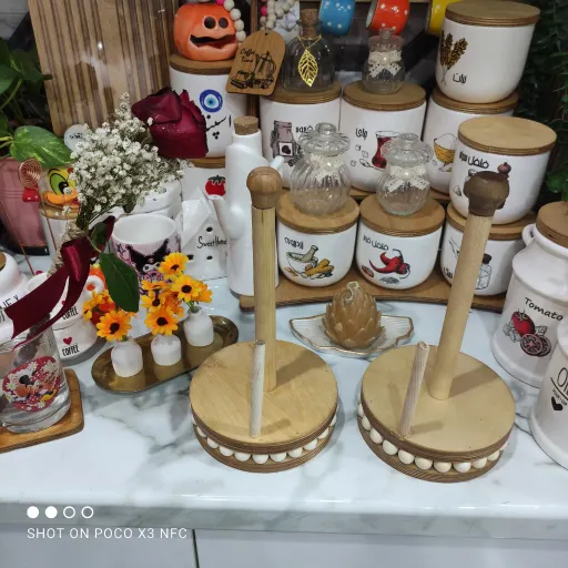 استندجا دستمال رولی چوبی مهره دار زیبا 