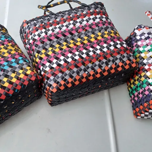 ساک دستی تسمه بافی گره ای
