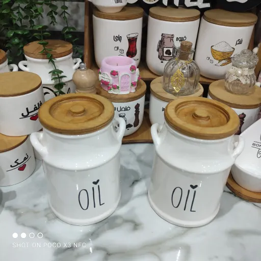 بانکه روغن سرامیکی و با طرح زیبای درب چوبی