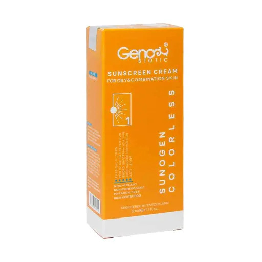 کرم ضد آفتاب ژنوبایوتیک SPF50 پوست چرب | تعداد در بسته 1 | تحت لیسانس سوئیس | رنگ بی رنگ | سایز 50 میلی لیتر | سن مصرف بزرگسال | شرکت سازنده پارس آزمای طب | کد بهداشتی 56/18593 | کشور سازنده ایران | مناسب برای پوست مختلط تا چرب | نوع محصول کرم | نوع محفظه تیوپ پلاستیکی