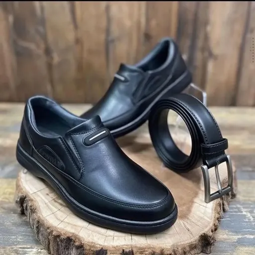 ست کفش و کمربند مردانه مدل جردن، کفش طبی دوردوخت مشکی سایز 40 تا 44 کفش رو چه سایزی تقدیم کنیم👇 42