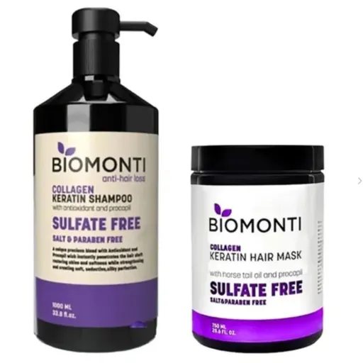 شامپو و ماسک مو بدون سولفات ضد ریزش و کراتینه بیومونتی Biomonti حاوی کلاژن