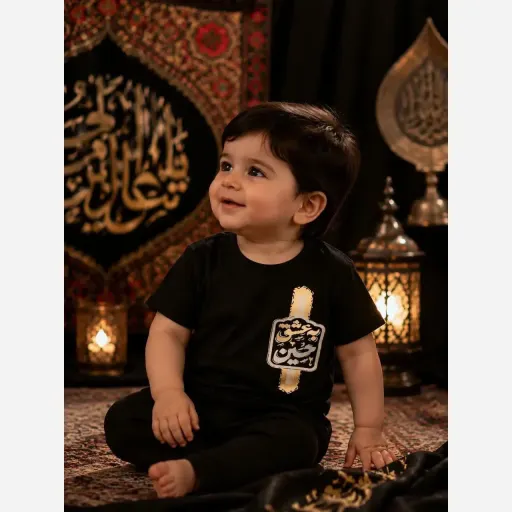 تیشرت محرمی پسرانه و دخترانه طرح به عشق حسین جنس پنبه سوپر مناسب 8 ماه تا 15 سال سایز 65