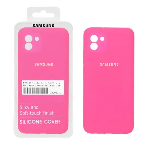 قاب سیلیکونی درجه یک پاک کنی محافظ لنزدار اورجینال سامسونگ Samsung Galaxy A03 (پک دار) رنگ صورتی فانتزی