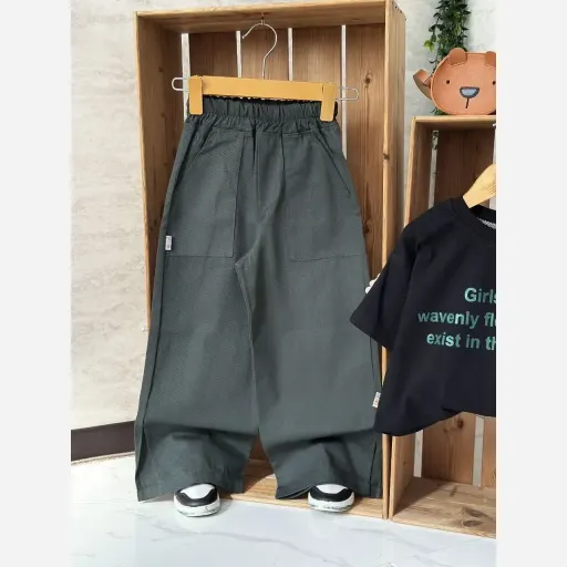 ست کراپ و شلوار دخترانه لش استایل جنس پنبه لاکرادار و کتان مناسب 4 تا 10 سال سایز 45