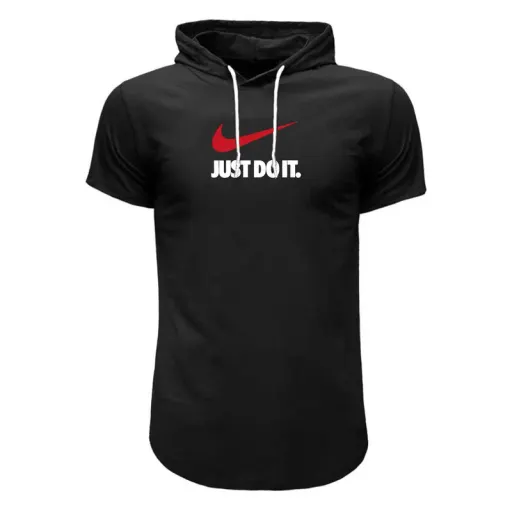 تی شرت کلاه دار مردانه مدل JUST 8018 سایز مشکی - XXL