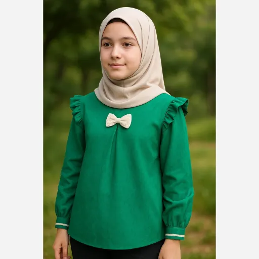 شومیز عید غدیر بچگانه یقه دانتل مزون دوز