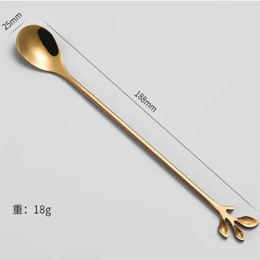 قاشق شربت خوری استیل رنگ ثابت طرح برگ رنگ نقره ای