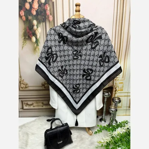 روسری نخ کاستوم گوچی روبانه رنگ مشکی سفید