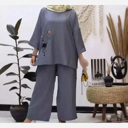 ست بلوز و شلوار زنانه ابروباد فری سایز مناسب تا 48 همراه با کمربند گزینه ها سبز
