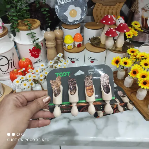 پیمانه سرتاس چوبی ادویه جات کاربردی دربسته های 4عددی
