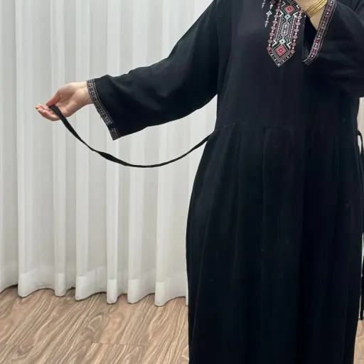 پیراهن ساحلی نخی آتریسا کد 1496 فری سایز تا 46 کمربنددار چهارفصل شیک و راحت بدون سایه اندازی گزینه ها سبز یشمی