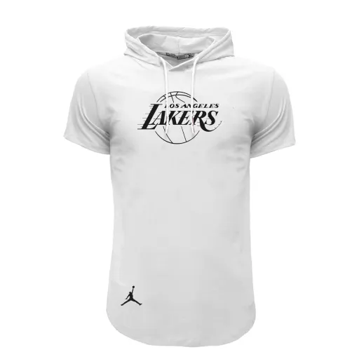 تیشرت کلاه دار مردانه طرح lakers مدل f 5678 رنگ سفید
