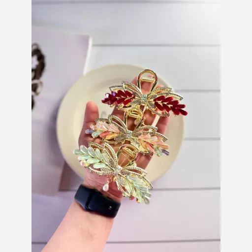 کلیپس مجلسی کریستالی  رنگ صورتی