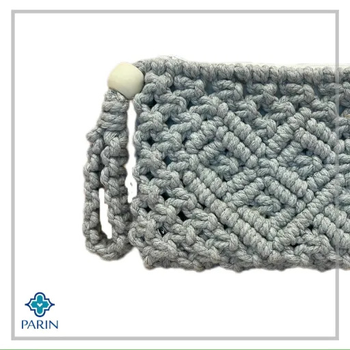 کیف مینی بگ مکرومه مدل ثمین رنگ طوسی