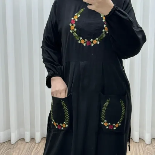 پیراهن نخی گلدوزی زنانه مدل خاطره فری سایز مناسب تا 48 گزینه ها خاکی