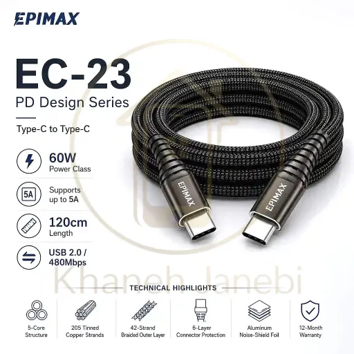 کابل شارژ اپیمکس EC-23 PD Design CtoC 60W