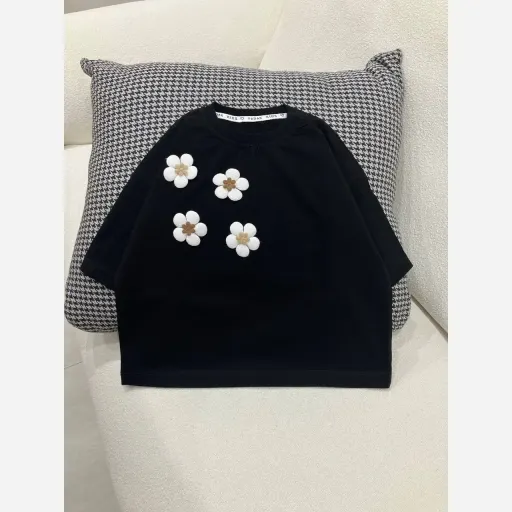 ست کراپ و شلوار دخترانه مشکی نخی سایز 3 تا 9 سال سایز 45
