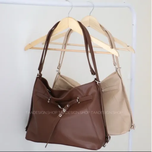 کیف زنانه بزرگ دوکاره (دوشی ، کوله) رنگ کرم تیره