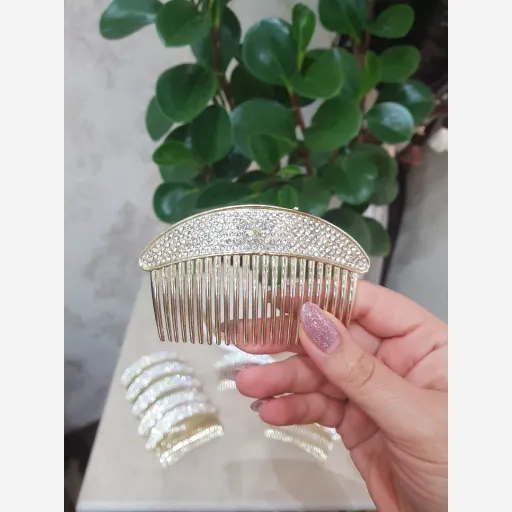 شانه زلف طلایی نگین دار وارداتی