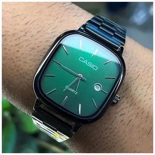 ساعت مچی مردانه مدل کاسیو اولد مانی CASIO نقره ای مشکی صفحه سبز کد 1602