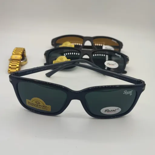 عینک آفتابی پرسول کد 8081 شیشه سنگ persol مناسب آقایان و بانوان رنگ قهوه ای شیشه سبز