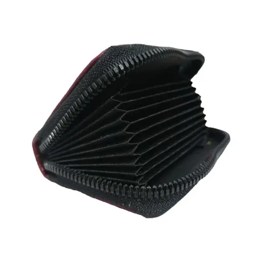 کیف کارت تک زیپ چرم رنگ قهوه ای تیره(A8632)