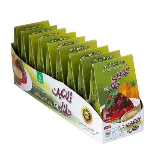 ژلاتین حلال گاوی ژاو ، تنها ژلاتین واقعا حلال تولید ایران-زیر نظر مراجع رسمی و مذهبی بسته بسته 9 عددی